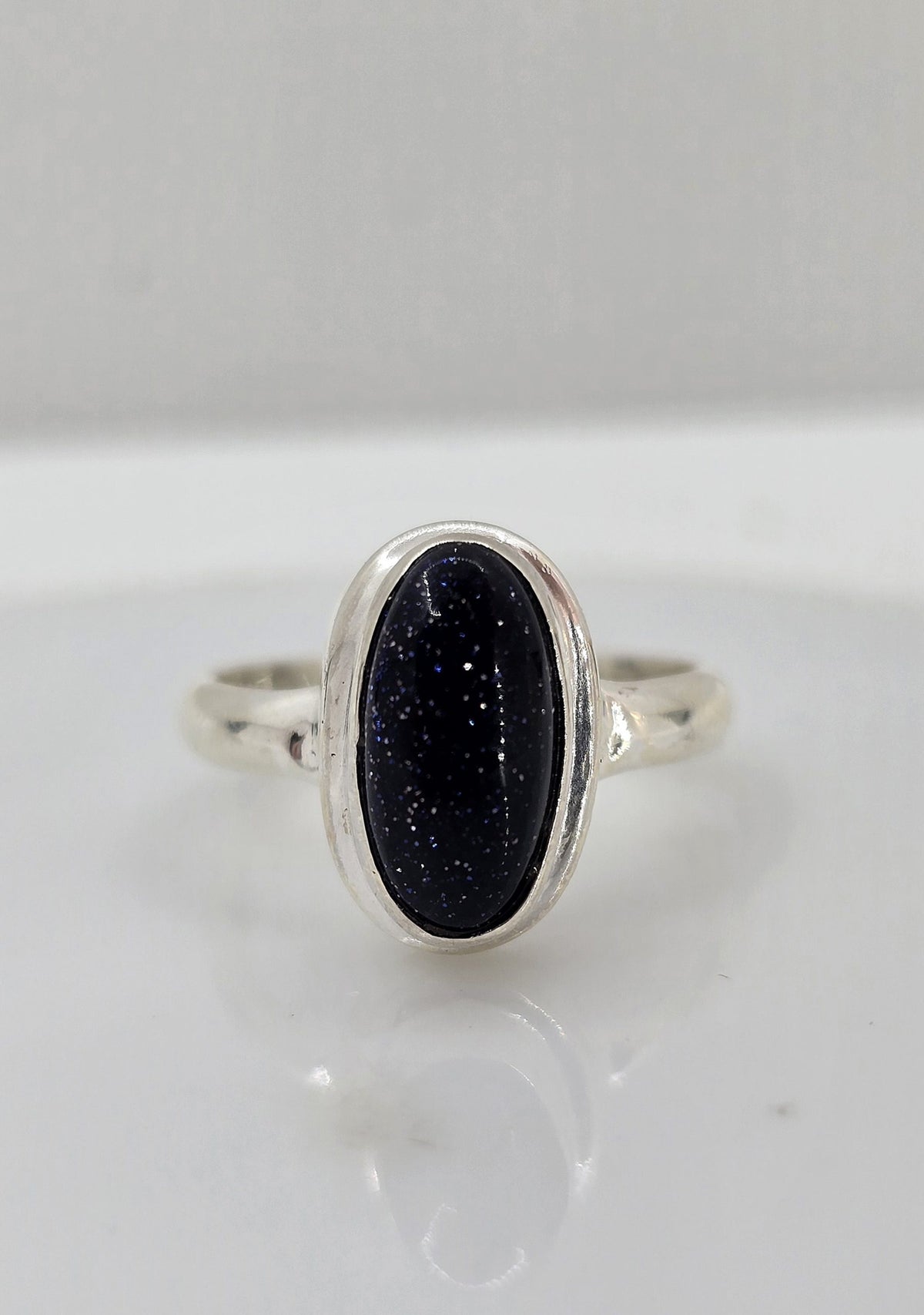 Sterling silver blue gold sparkle stone ring