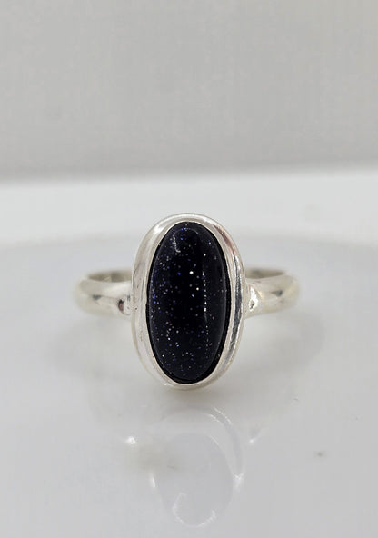 Sterling silver blue gold sparkle stone ring