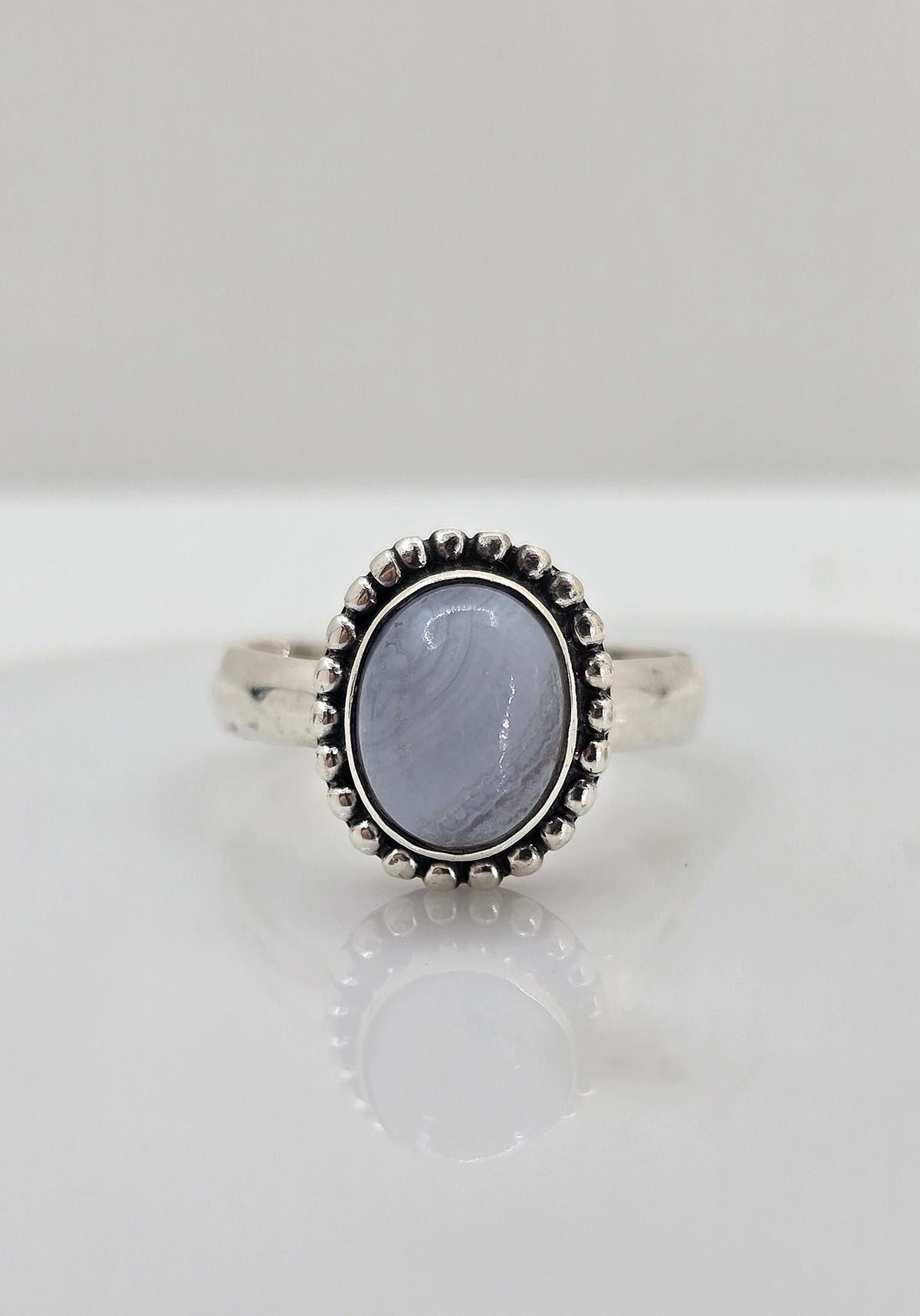 Sterling silver blue lace agate ring