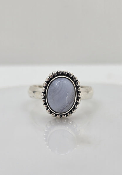 Sterling silver blue lace agate ring