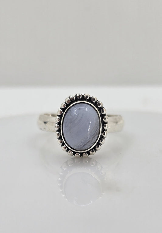Sterling silver blue lace agate ring
