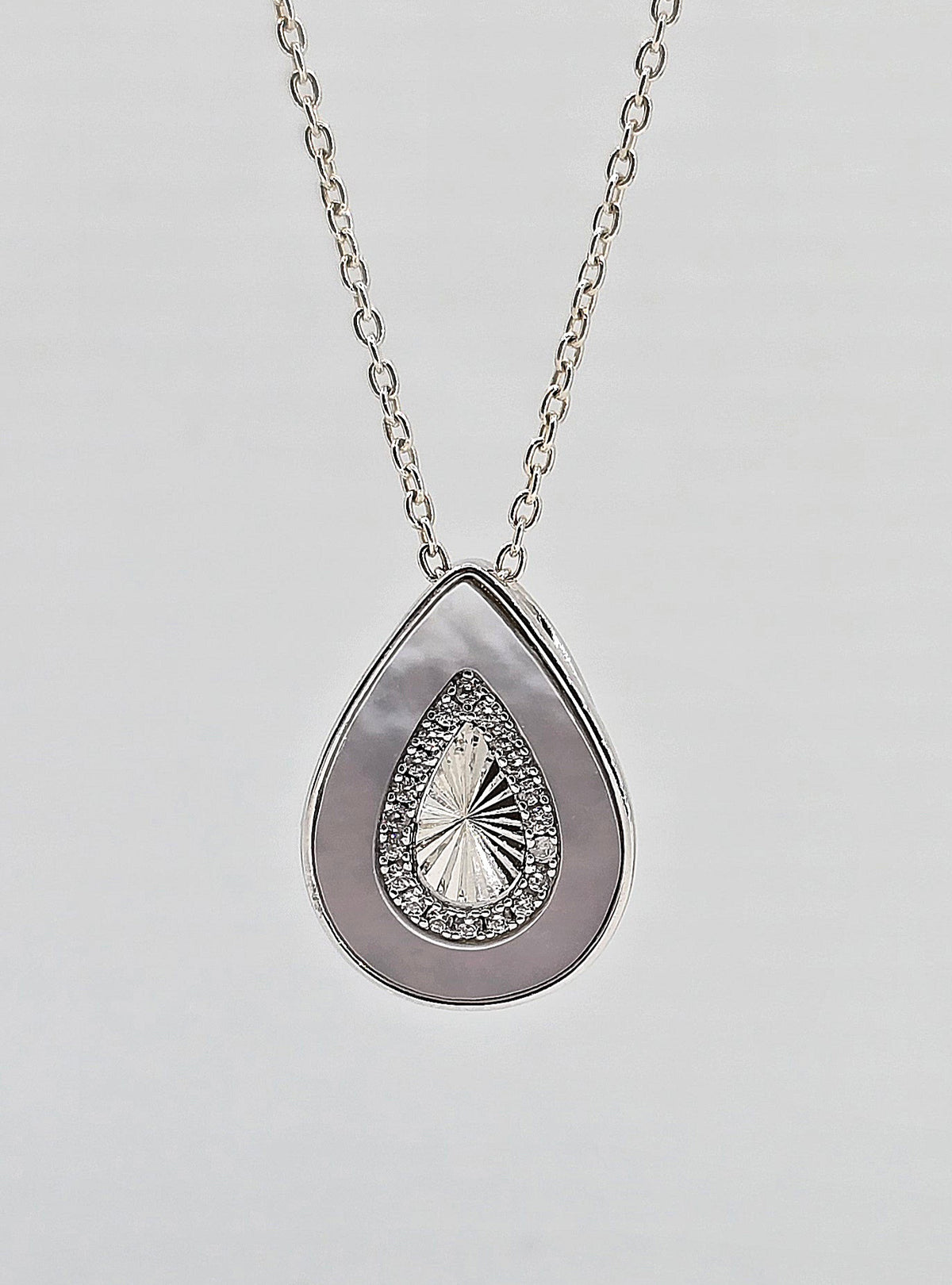 Sterling silver mother of pearl drop necklace