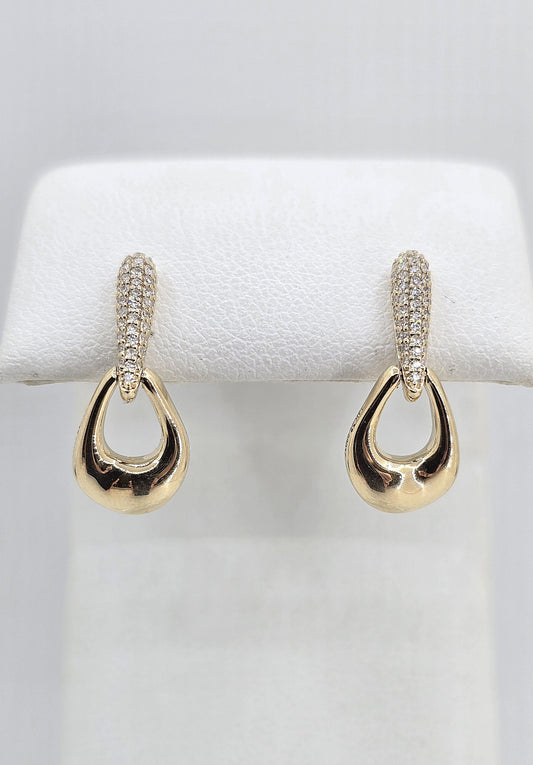 14K gold pave diamond drop earrings