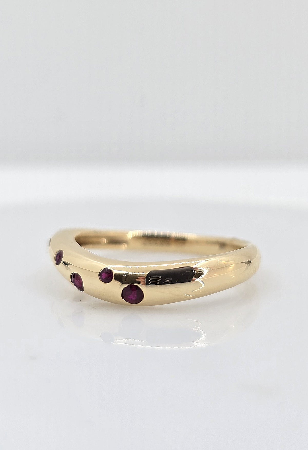 14K gold flush set ruby wave band, view 3