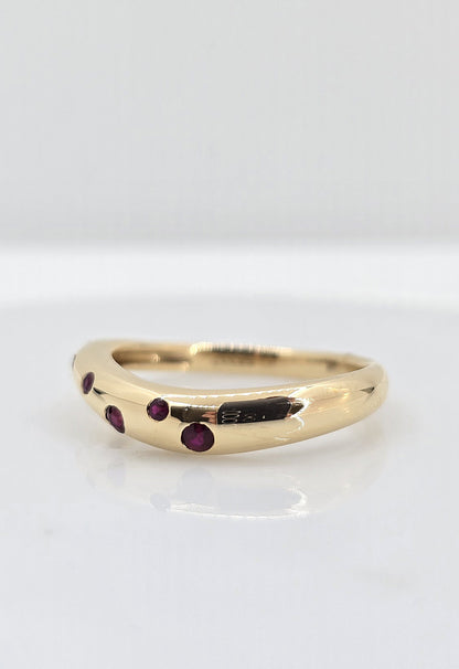 14K gold flush set ruby wave band, view 3