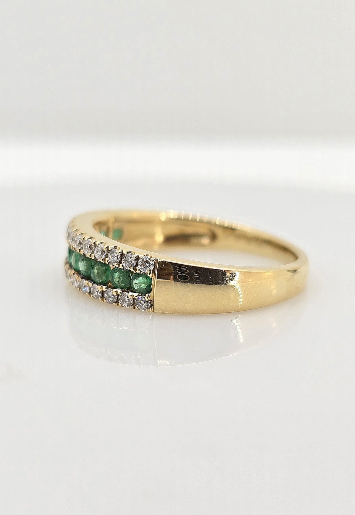 14K gold emerald and diamond band, view 3