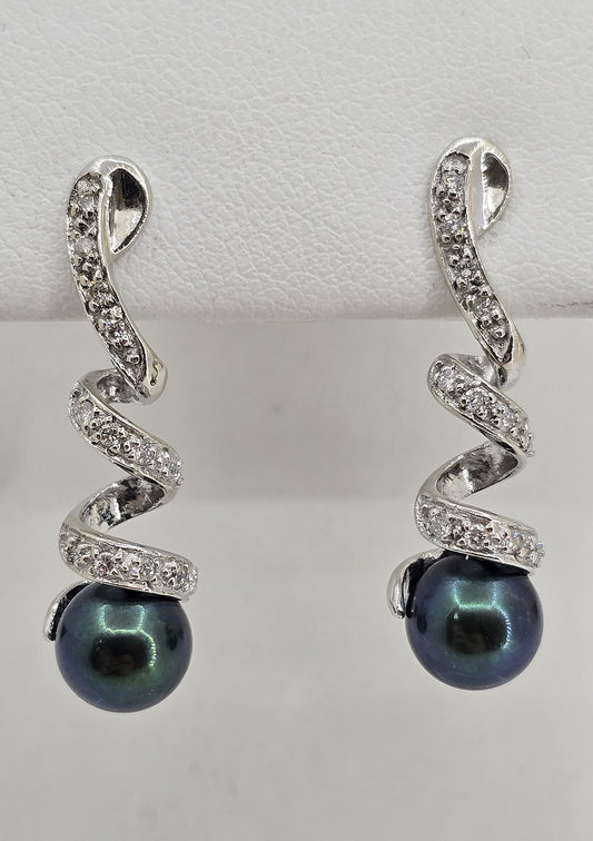 14K gold Tahitian pearl spiral earrings