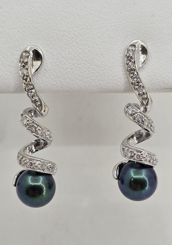 14K gold Tahitian pearl spiral earrings