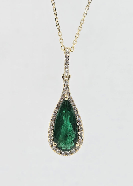 14K gold emerald drop necklace
