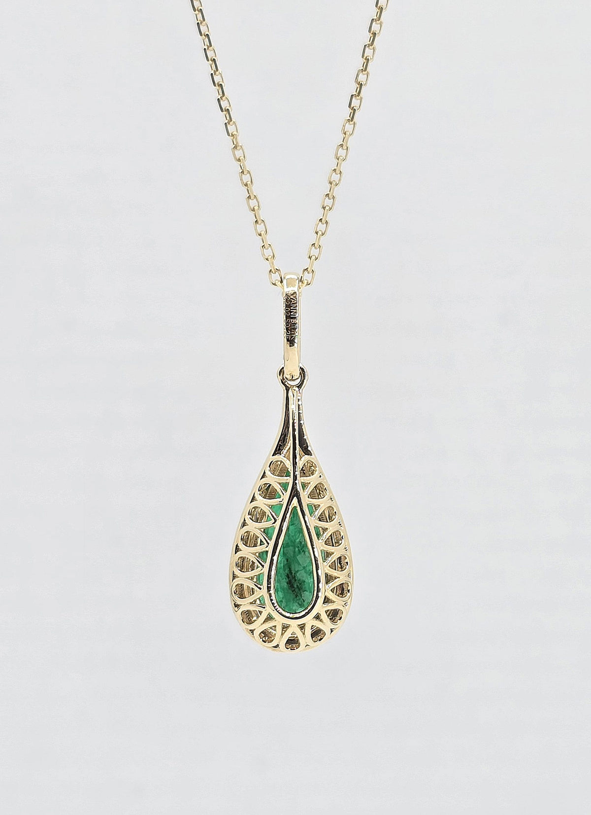 14K gold emerald drop necklace, view 3