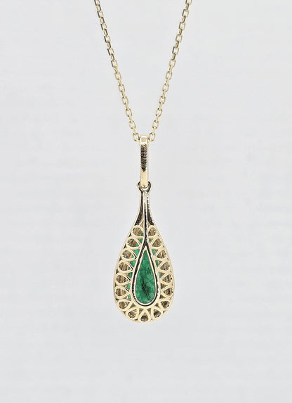 14K gold emerald drop necklace, view 3