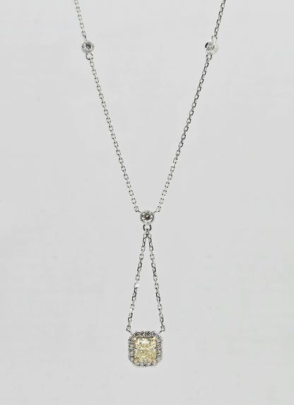 14K gold yellow diamond halo lariat necklace