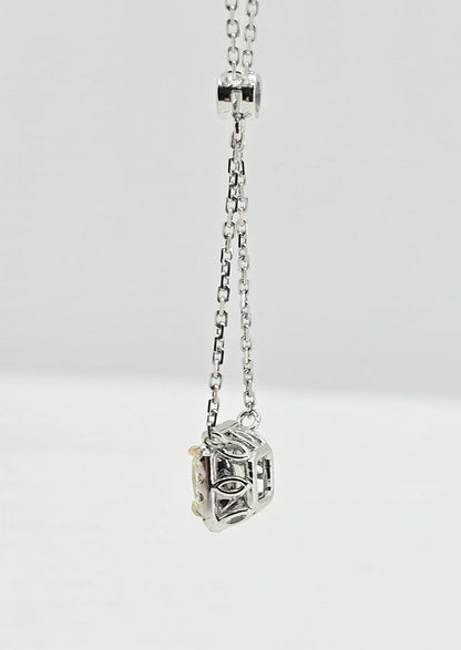 14K gold yellow diamond halo lariat necklace, view 3