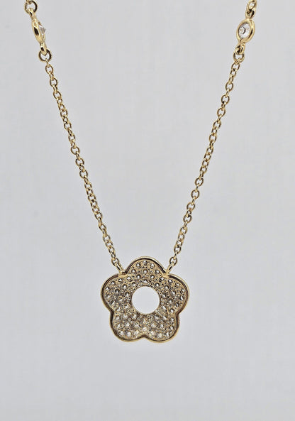 Gold plated cubic zirconia pave flower necklace, view 4