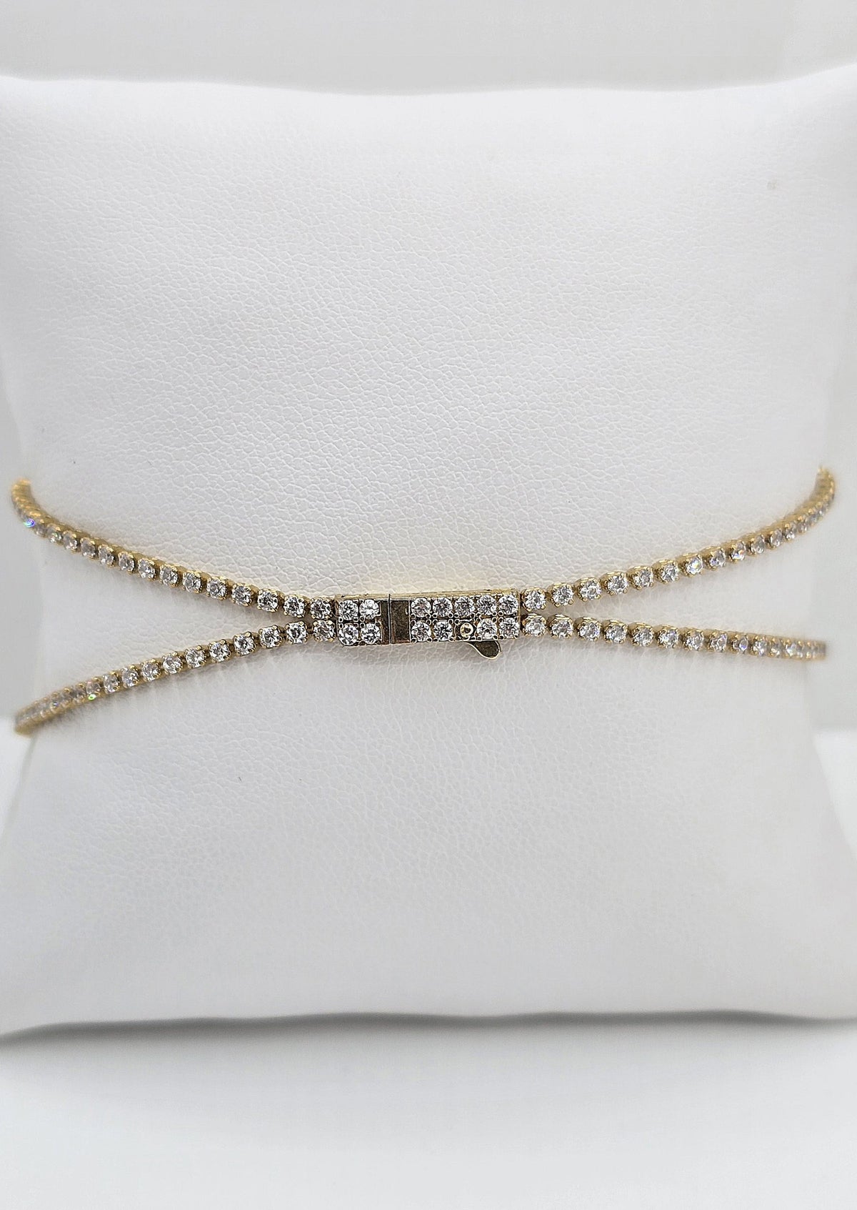 Gold plated cubic zirconia tennis bracelet, view 3