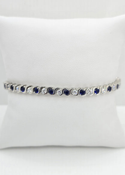Sterling silver sapphire and cubic zirconia tennis bracelet