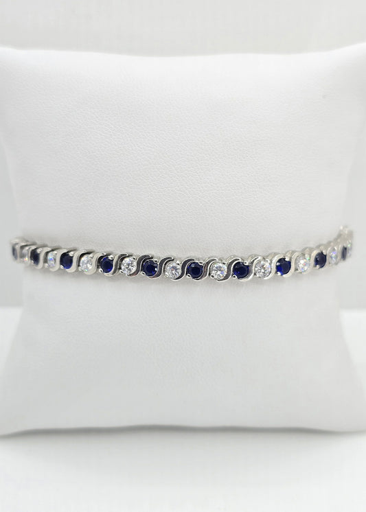 Sterling silver sapphire and cubic zirconia tennis bracelet
