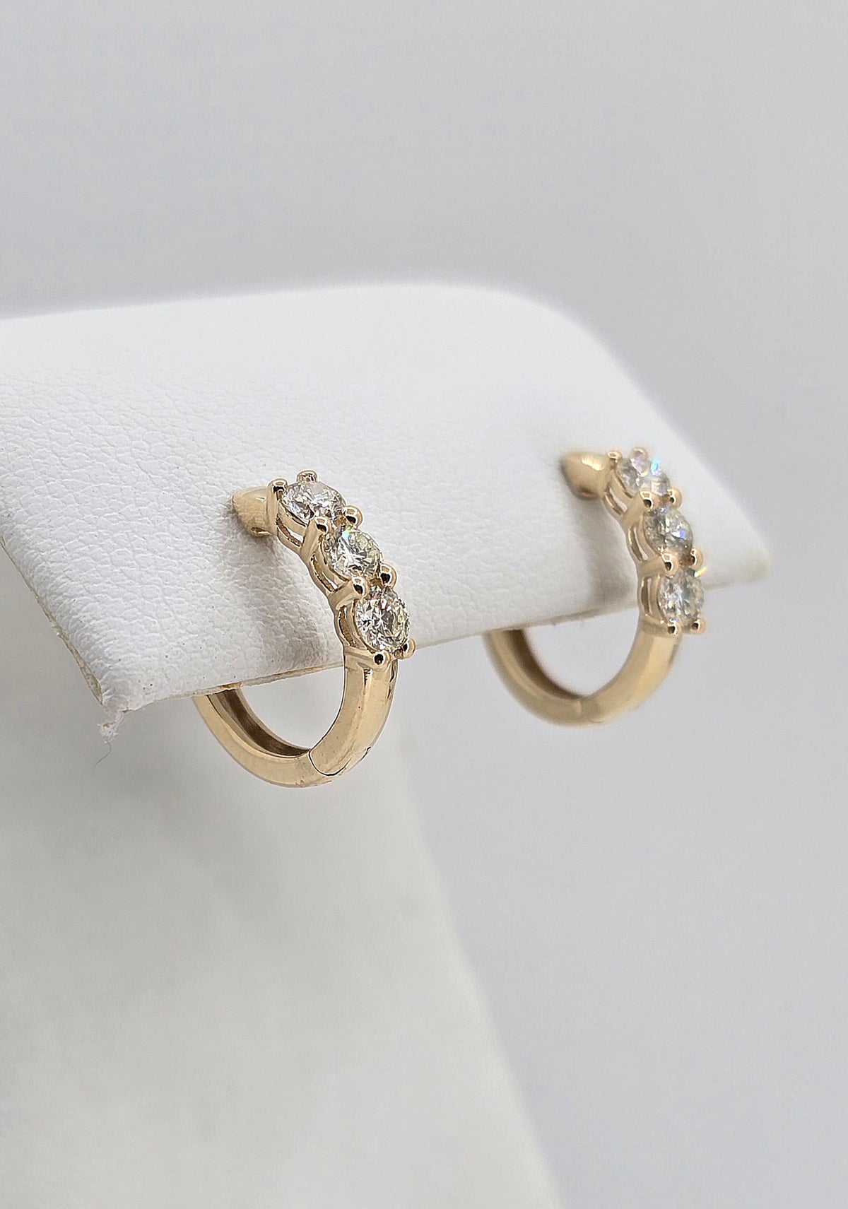 14K gold diamond huggie earrings, view 3
