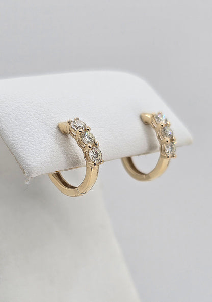 14K gold diamond huggie earrings, view 3