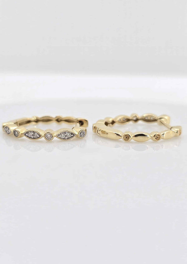 10K gold milgrain diamond hoop earrings