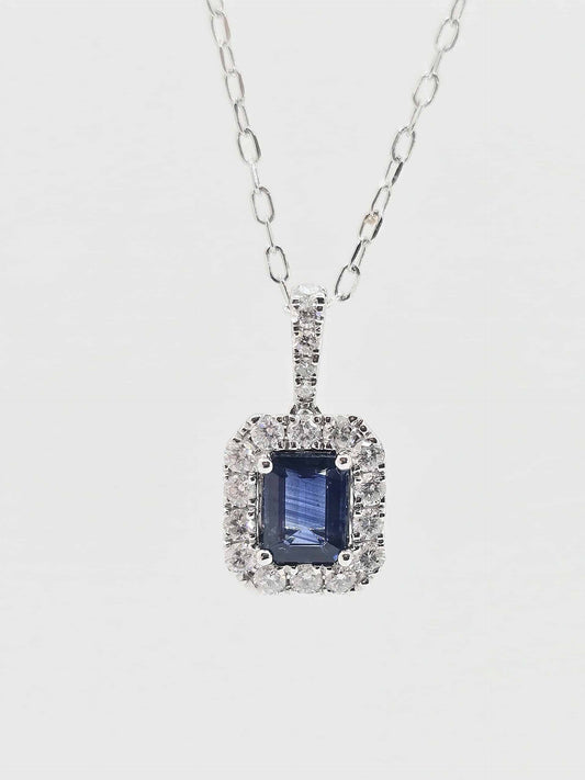 14K white gold sapphire and diamond necklace