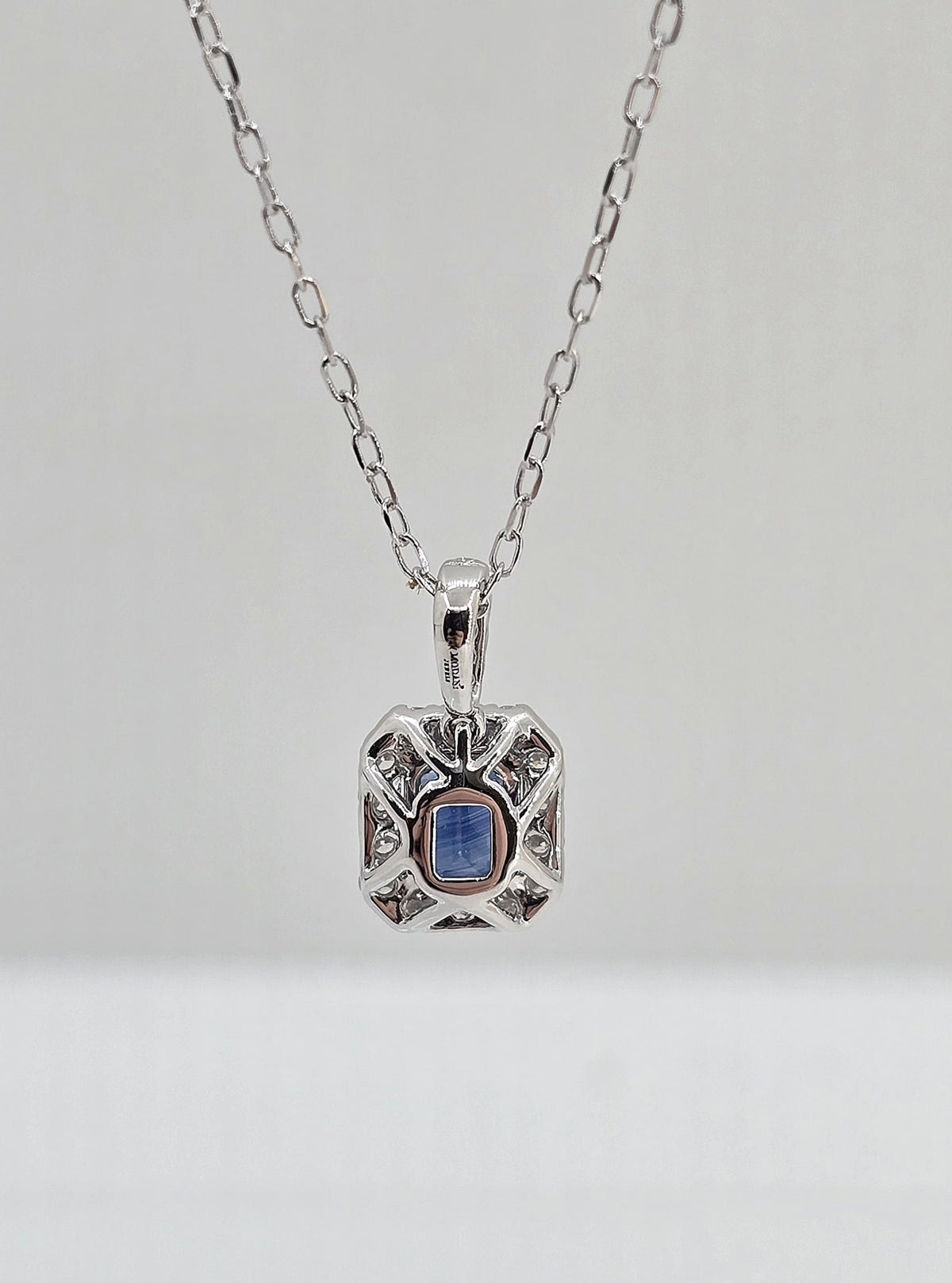 14K white gold sapphire and diamond necklace, view 3