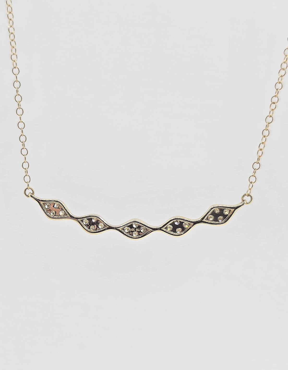 14K gold diamond geometric bar necklace, view 3