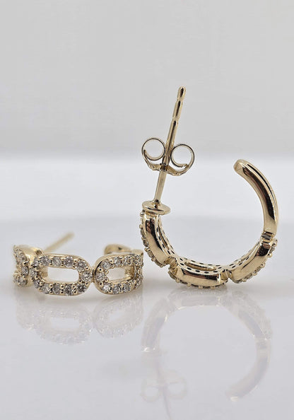 14K gold diamond paperclip huggie earrings
