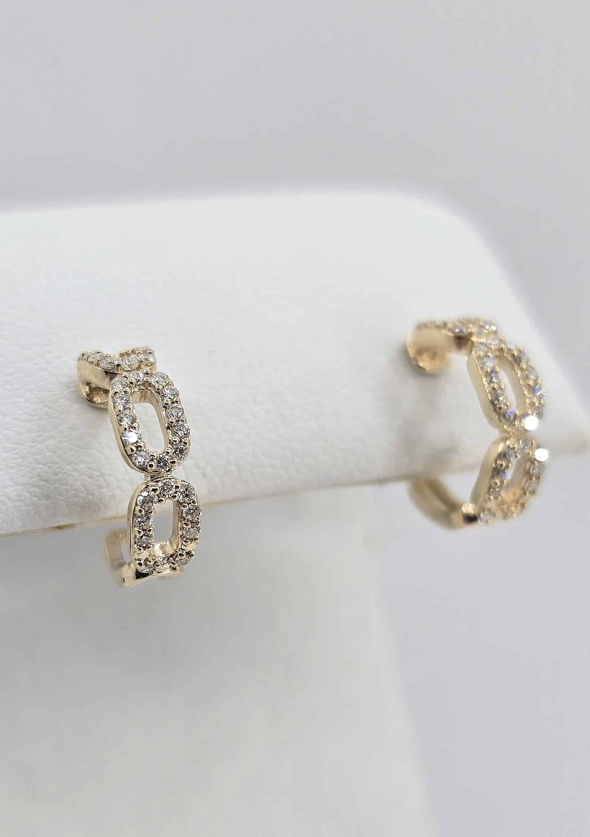 14K gold diamond paperclip huggie earrings, view 3