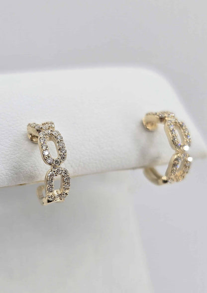 14K gold diamond paperclip huggie earrings, view 3