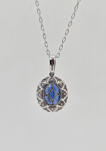 14K gold kyanite and scalloped diamond halo necklace, view 3