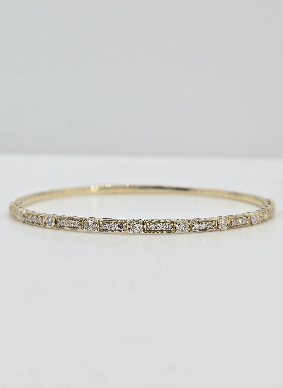 14K gold milgrain diamond flexible bangle