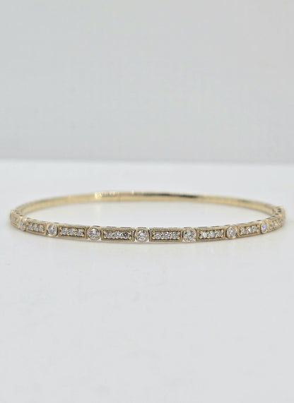 14K gold milgrain diamond flexible bangle