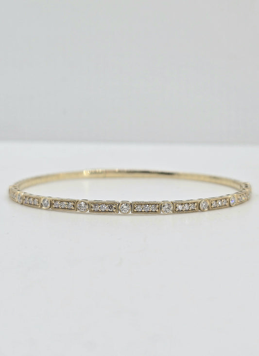 14K gold milgrain diamond flexible bangle