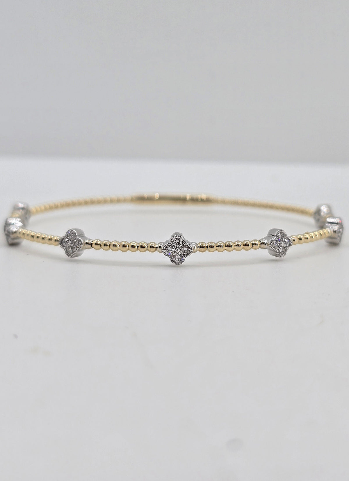 14K gold clover diamond flexible bangle