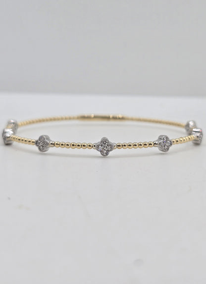 14K gold clover diamond flexible bangle