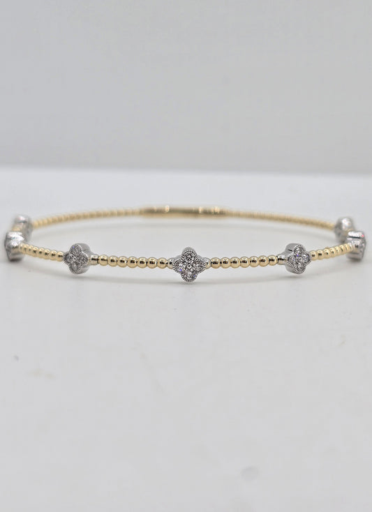 14K gold clover diamond flexible bangle