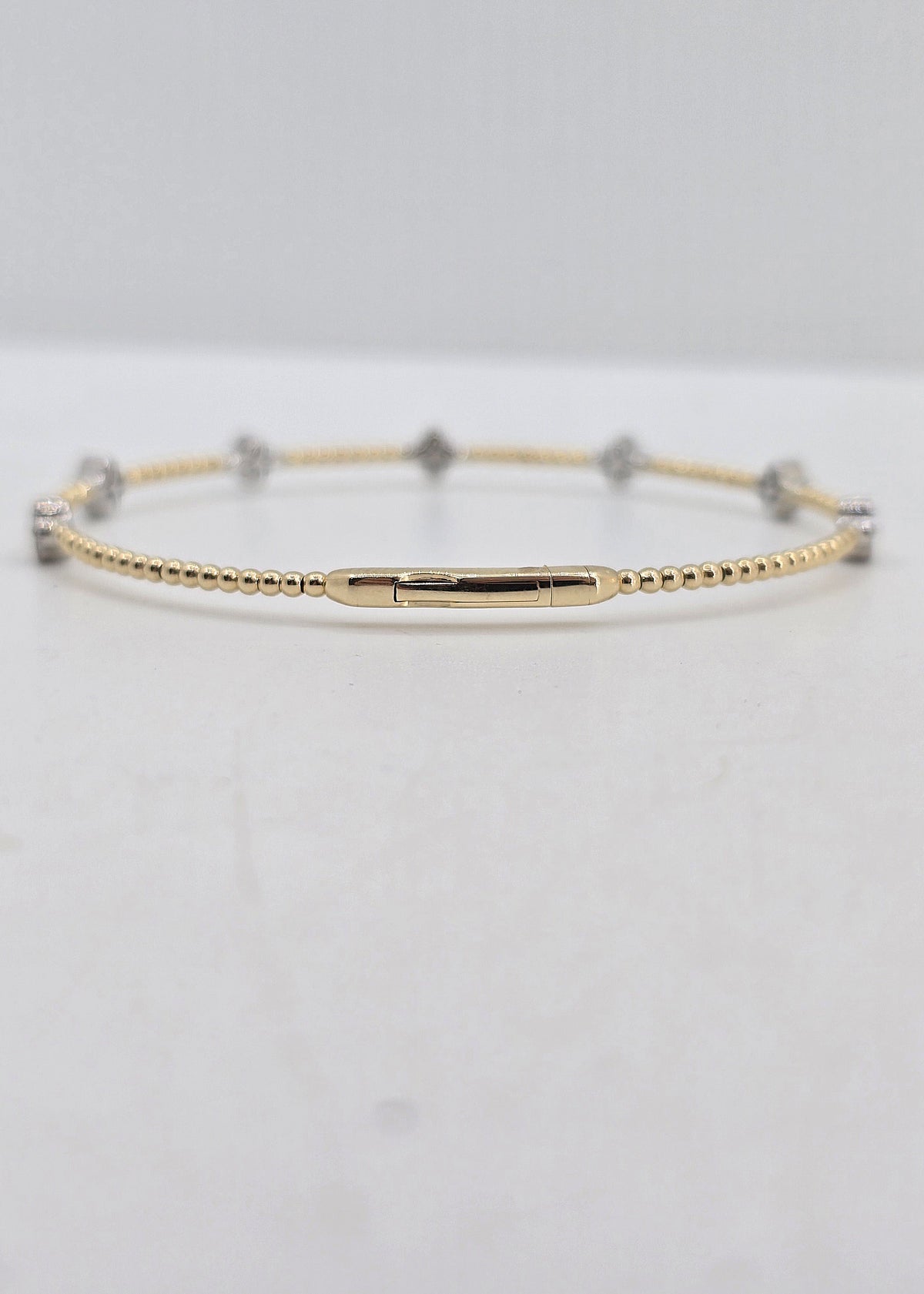 14K gold clover diamond flexible bangle, view 3