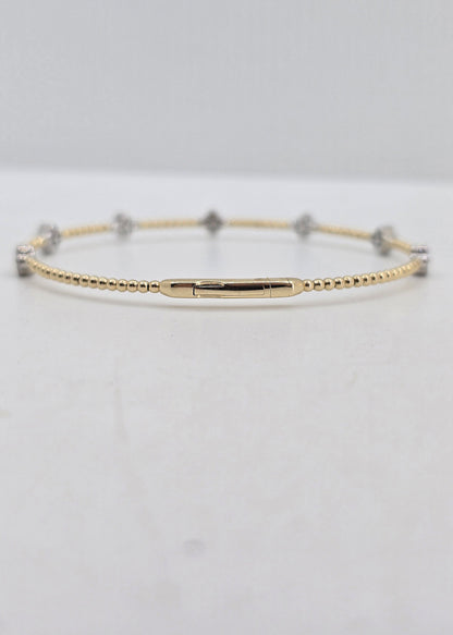 14K gold clover diamond flexible bangle, view 3