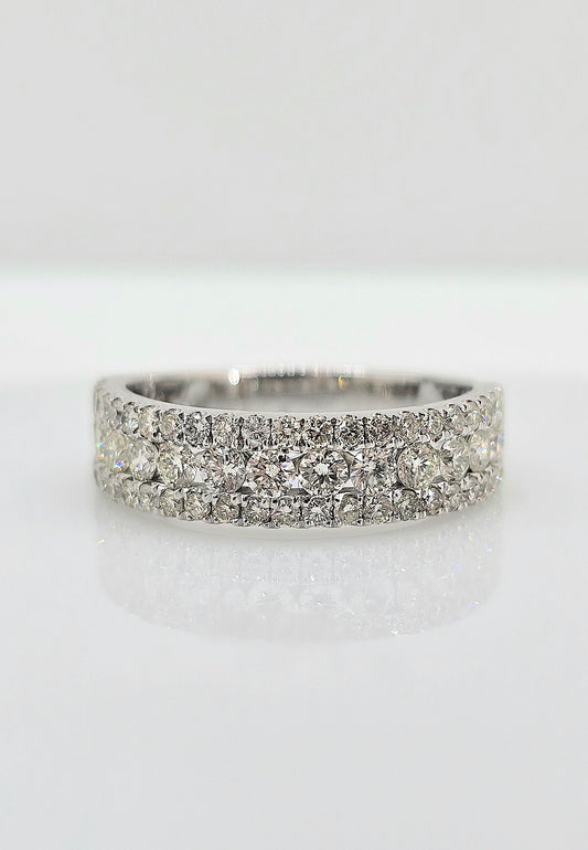 Platinum three row diamond band