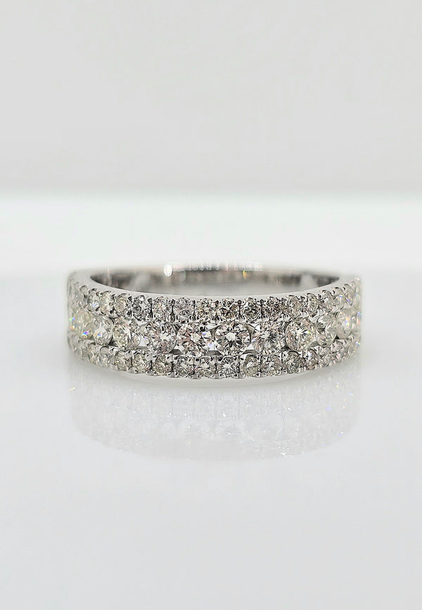 Platinum three row diamond band