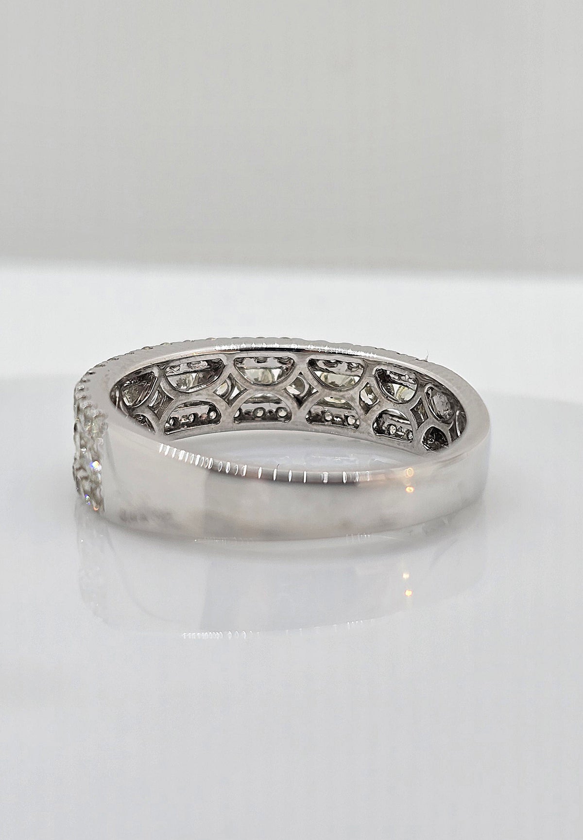 Platinum three row diamond band, view 3