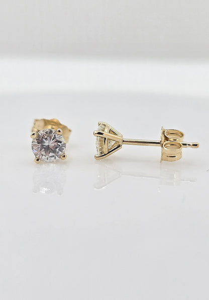 14K gold diamond stud earrings, view 3