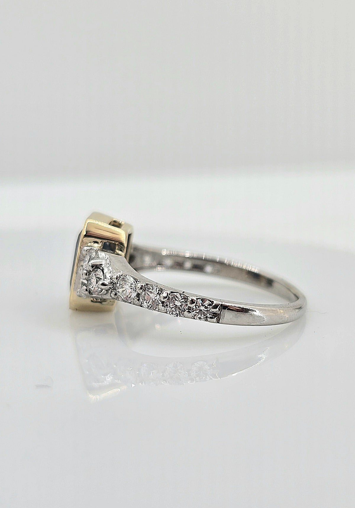 14K gold blue sapphire and diamond ring, view 3