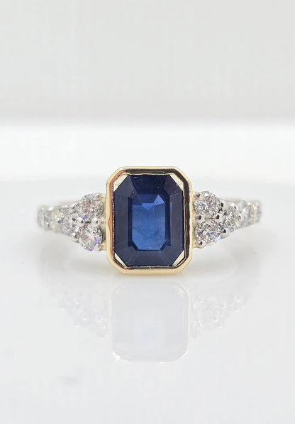 14K gold blue sapphire and diamond ring