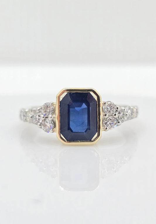 14K gold blue sapphire and diamond ring