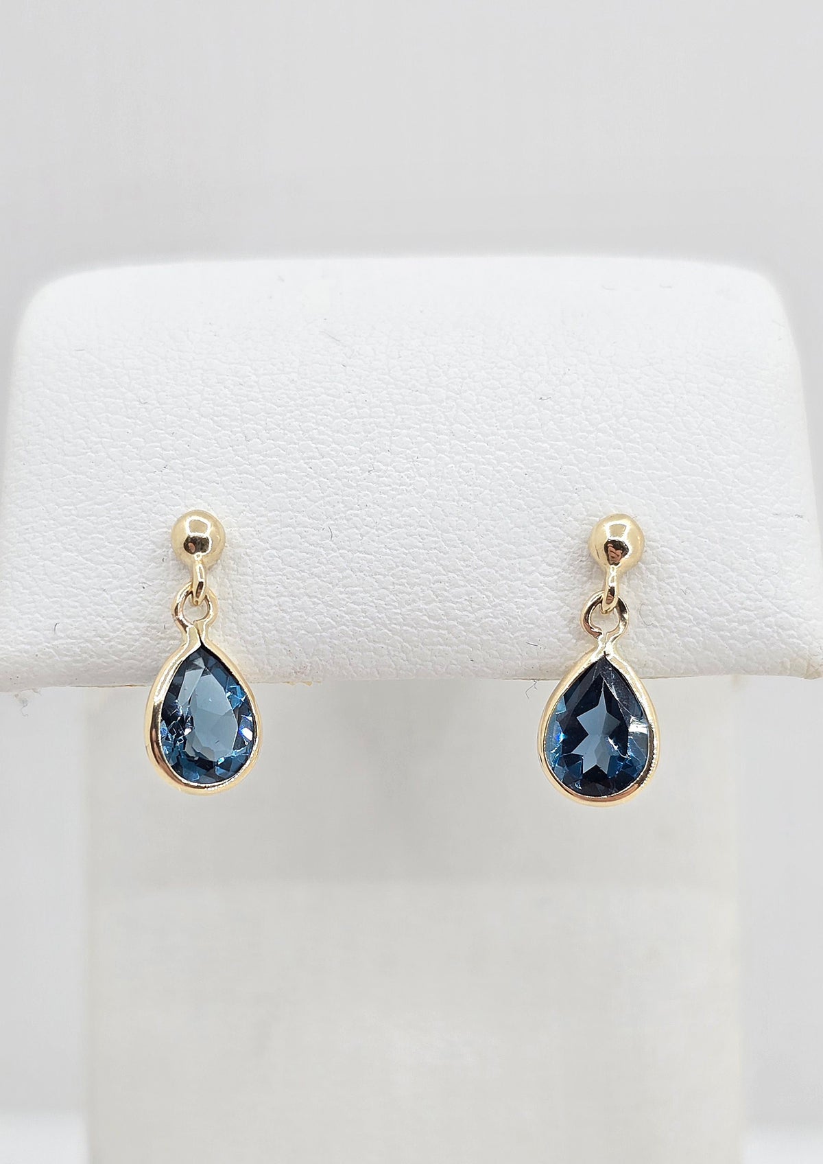 10K gold London blue topaz dangle earrings