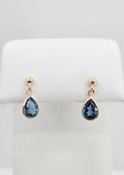10K gold London blue topaz dangle earrings