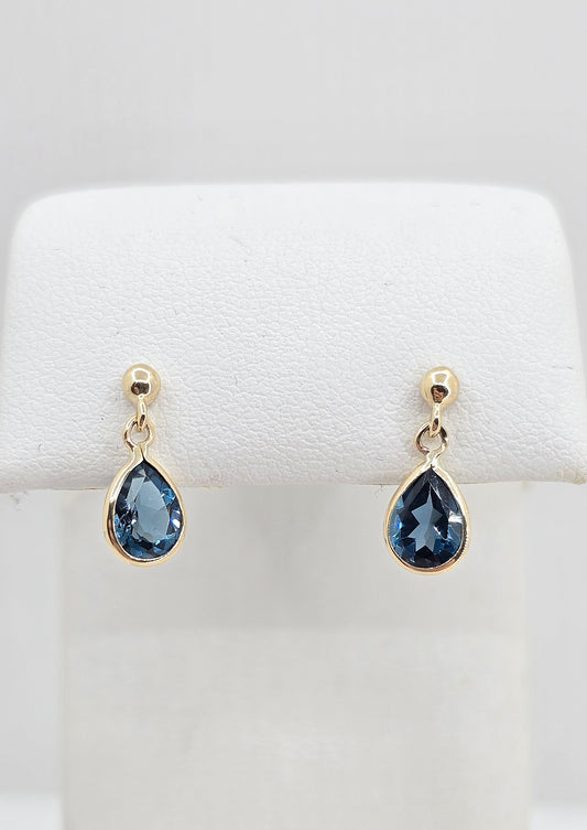 10K gold London blue topaz dangle earrings