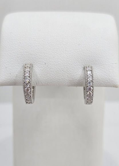Sterling silver moissanite milgrain huggie earrings